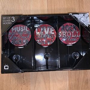 Set of 3 Rock N Roll Themed Glass Hooks